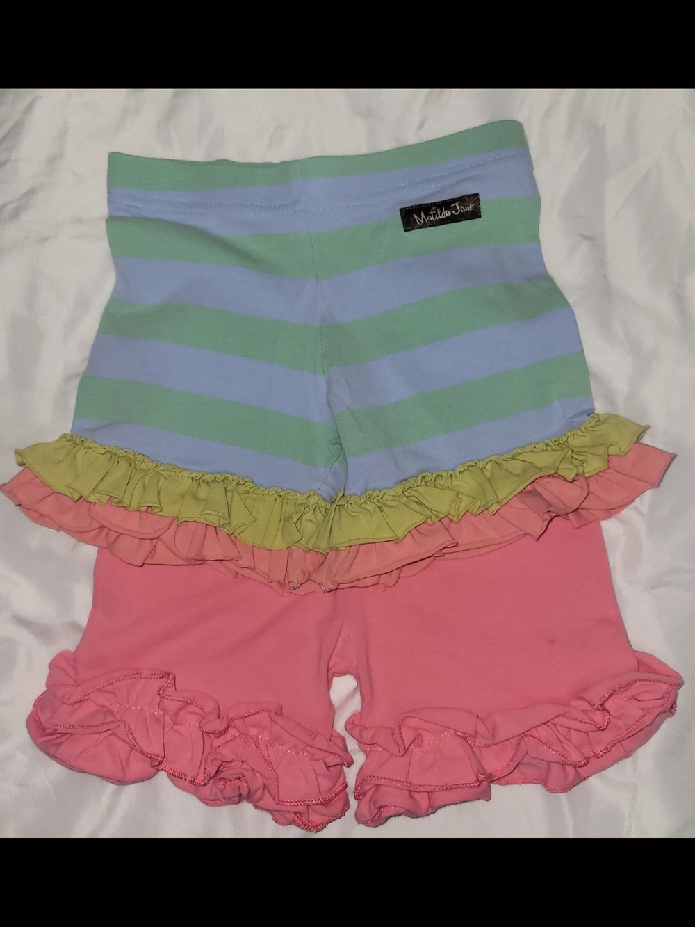 Matilda Jane Pastel Stripe & Coral Ruffle Double-Layer Shorts